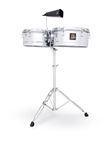 LP Latin Percussion Timbales Aspire Chrome 13" + 14", Stahlkessel Tiefe 16,5 cm, Oberfläche Nickel gebürstet, inkl. LP Aspire Kuhglocke, Timbale-Ständer, Trommelschlüssel, LPA256, Trommel, Drum