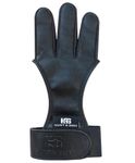 Hunt & Seek Black Cow Leather Thick Three Finger Archery Shooting Glove for Recurve & Compound Bow – Finger Tab Accessory (Large)