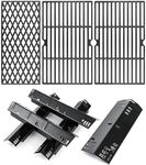 Hisencn Grill Replacement Part for Dyna Glo DGH474CRP DGH485CRP 5 Burner Grill, Porcelain Steel Heat Plate Tents 5 Pack, Cast Iron Cooking Grates 3 Pack for Dyna Glo 5 Burner Gas Grill