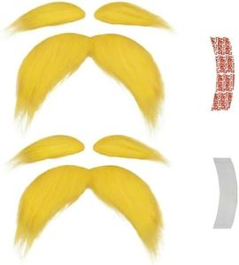 YOMOSO Fake Yellow Mustache and Eyebrows Kit, Realistic Facial Hair Disguise with Strong Double-Sided Tape, 2 Pack for Halloween Cosplay Costume Party