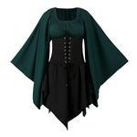 FJKVKDT Women's Medieval Dress with Trumpet Sleeves Renaissance Medieval Costume Corset for Halloween Victorian Dress (UK, Alpha, S, Regular, Regular, S1)