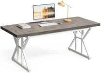 LITTLE TREE 70.8-Inch Large Executive Desk, Modern Computer Office Desk, Wooden Writing Desk Study Table for Home Office, Grey-White