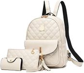 I IHAYNER Women's Simple Design Fashion Quilted Casual Backpack Leather Backpack for Women Beige Size: Medium