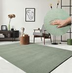 the carpet Relax Modern Fluffy Short Pile Rug, Non-Slip Underside, Washable up to 30 Degrees, Super Soft, Fur Look, Green, 80 x 150 cm