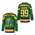 D-5 Men Mighty Ducks Jersey #33 Goldberg #66 Bombay #96 Conway #99 Banks Jersey,Movie Ice Hockey Jersey for Men S-XXXL, #99-green, XXL