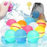 12 Pcs Reusable Water Balloons,Quick Fill Magnetic Silicone Water Ball,Self Sealing Splash Rapid Fill Balloon,Outdoor Summer Beach Pool Party Toys Water Balloons for Kids Adults