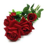 Sau Rang Plastic Artificial Rose Flower Bunch Of 4 Roses And 1 Bud (Natural Looking) For Valentines Day, Birthday, Anniversary, Home Decor