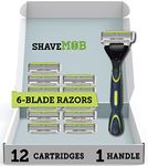 Shave Mob 6-Blade Men's Razor Kit (Flex Head Handle + 12 Refills) - The Caveman Shaving Kit