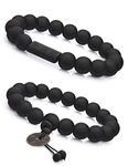 FIBO STEEL 2Pcs 11mm Wood Beaded Bracelet for Men Buddha Bracelet Elastic