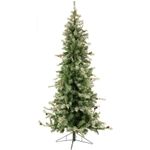 Fraser Hill Farm 9-Ft. Buffalo Fir Green Slim Artificial Christmas Tree with No Lights, Unlit Foldable Fake Tree with Realistic Snowy Foliage and Pinecones for Home Decoration