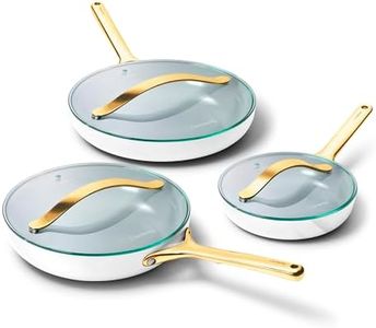 Caraway 8in + 10in Fry + 12in + 8/10/12in Glass Lids 6pc Fry Set White