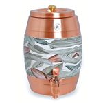 Rustic Relics Pure Copper Water Matka - 5L | with Beautiful Meena Print | Copper Water Storage Dispenser with Ayurvedic Health Beneifts | for Home and Offices Purpose