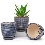 Oairse 3PCS Plant Pots Indoor Ceramic Flower Pots Round Garden Planters with Saucer Tray + Drainage Holes, Succulent Plant Pot/Cactus Plant Pot, 11CM