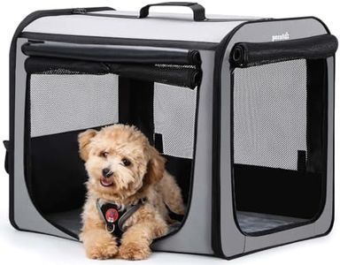 Dog Car Carrier Stable and Light Weight, Dog Carrier for Car, Portable Dog Car Crate with Breathable Windows, Foldable Pet Carrier for Both Indoor and Outdoor Use, Dog Travel Crate with Curtain Gray