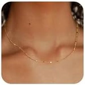 Amicon Gold Dainty Choker Necklace for Women 14K Gold/Silver Plated Satellite Choker Shining Dots Chain Thin Trendy beads Paperclip Necklaces Jewelry Gift, Brass, No Gemstone