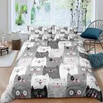 Cartoon Cat Duvet Cover for Little Girls Kids Bedroom Child Cute Animals Printed Comforter Cover Modern Fashion Pet Bedding Kitten Lovely Fat Face Quilt Cover Decor 3 Pcs King