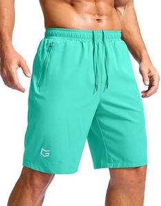 Men's Athletic Running Shorts with Zipper Pockets Quick Dry 7"/ 5"/ 9" Workout Gym Shorts for Basketball Hiking(Light Green,9XS)