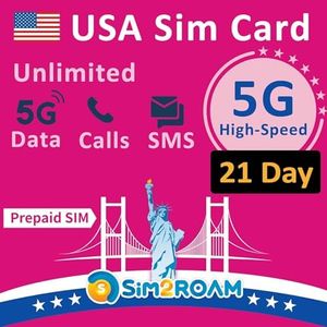 Carta SIM prepagata USA | Dati Internet ad alta velocità 5G/4G LTE illimitati negli Stati Uniti (Hawaii incluse) | Chiamate e SMS illimitati negli Stati Uniti | Riempibile! (21 giorni)