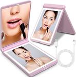 [2023 Newest] Rechargeable Travel Mirror with Light, 1X/3X LED Magnification Mirror, Compact Mirror with Touch Switch, 2-Sided, 300° Folding, Handheld, Small Pocket Mirror(Pink)