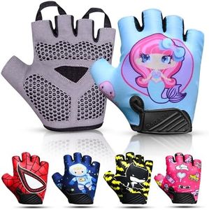 SAGA SPORTS Half Finger Kids Cycling Gloves| Non-Slip, Padded, Antislip, Fingerless Kids Bike Gloves for Boys and Girls | Ideal for BMX, MTB, Gymnastics (Aqua Marine, Medium [6-8])