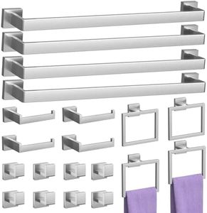 20-Piece Brushed Nickel Bathroom Accessories Set – 23.6" Towel Bar, Towel Ring, Toilet Paper Holder & Hooks, Wall Mounted Bathroom Hardware, Rust & Corrosion-Resistant, Ideal for Modern Bathrooms