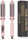 UKLISS Thermal Brush 32mm, Pro Ionic Heated Round Brush 3 in 1 Heated Curling Brush, 3 Temperatures, to Increase Hair Volume, Make Hair Smoother & Shinier & Loose Curls, Double Voltage (Rose Pink)