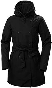 Helly Hansen Women's Welsey II Waterproof Windproof Breathable Hooded Insulated Rain Trench Coat Jacket, 990 Black, X-Large