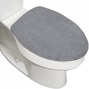 Gorilla Grip Memory Foam Toilet Lid Seat Cover, Stays in Place Elastic Edges, Soft Velvet Bathroom Covers, Universal Fit for Standard Oblong Round Elongated Bath Room Bowl Lids, Washable, Graphite