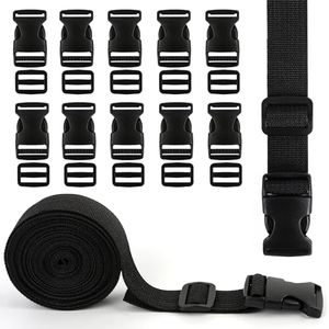 5 m x 2,5 cm Correa de Equipaje Negra, Correa Mochila Hebillas de Plastico con 10 Yardas Correas de Nylon para Mochilas Bolsos, Correa de Equipaje, Collares de Perros Hacer Bricolaje