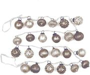 Creative Co-Op Distressed White & Grey Embossed Mercury Glass Ornament Fabric String Garland, Taupe and Cream