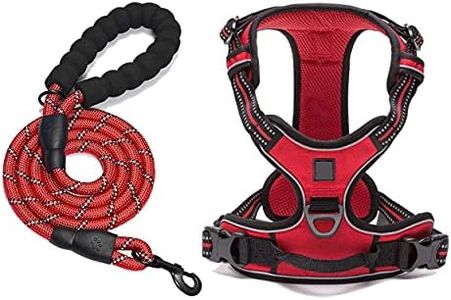 Sakuun Heavy Duty No Pull Dog Harness with 5ft Dog Leash Double Padded Easy Control Chest Body Belt for Medium Dogs Girth inch: 21"- 26" Red
