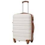 COOLIFE Suitcase Trolley Carry On Hand Cabin Luggage Hard Shell Travel Bag Lightweight with TSA Lock and Durable 4 Spinner Wheels (Apricot White, M(67cm 60L))