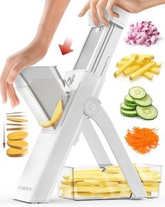 Fullstar Safer Mandoline Slicer for Kitchen, Cucumber Slicer, Potato Slicer, Julienne Vegetable Slicer, Vertical Mandoline Food Slicer Kitchen Mandoline Slicer, Fruit Slicer (4-in-1, Solid White)