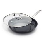 GreenPan Chatham Black Prime Midnight Hard Anodized Healthy Ceramic Nonstick, 12" Frying Pan Skillet with Lid, PFAS-Free, Dishwasher Safe, Oven Safe, Black