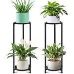 KHayRovies 2 Tier Plant Stand Indoor Tall, 2Pcs Metal Corner Tiered Plant Stand for Indoor Multiple Plants, Black Flower Pot Stands Outdoor Holders Plant Shelf Display Rack for Balcony Living Room Garden Patio