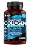 Pure Marine Collagen 100% Marine Collagen Type 1 Hydrolysed Collagen Peptides Enhanced with Hyaluronic Acid & Vitamin C -Essential Amino Acids - Collagen Supplements for Women and Men, 60 Capsules