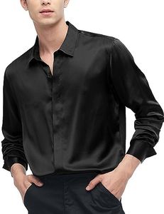 LilySilk Silk Mens Shirt Versatile 100% Charmeuse Silk Button Down Shirt with Long Sleeves for Formal Casual Black S