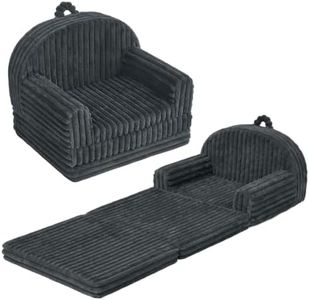 Blissful Diary Foldable Kids Couch, 2-in-1 Comfy Kids Chair for Reading, Playroom, Kids Couch Sofa for Girls Boys Birthday Gift, Dark Gray