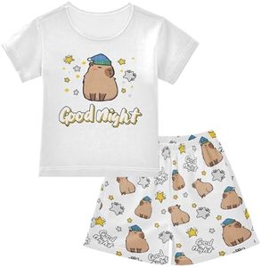 KUEJOP Funny Sleep Capybara White Summer Cute Pajama Sets, Short Sets for Daily Wears and Sleep Wears