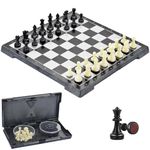 Magnetic Chess Set - Cestamor Chess Board Folding Travel Chess Portable - 2 Storage Box - 2 Extra Queens - 28x28cm Board Games for Kids Adults