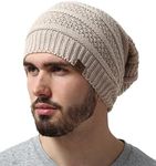 Tough Headwear Slouchy Beanie Hats for Women, Oversized Mens Beanie Hat, Knitted Beanie, Running Gear for Men,Womens Fall Hat Beige