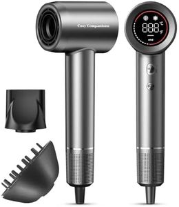 Hair Dryer - Negative Ionic Blow Dryer with 170000 RPM High Speed Brushless Motor for Fast Drying, Low Noise, HD Display Hair Dryer with Diffuser and Nozzle, 5 Temps & 2 Speeds