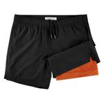 NIMENJOJA 5.5" Gym Running Shorts for Men 2 in 1 Quick Dry Workout Athletic Shorts Black/Orange