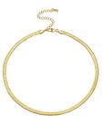 FOCALOOK Dainty Gold Necklace for Women 5mm 15inch Herringbone Necklace Simple Flat Snake Necklace Chain Stainless Steel Choker Necklace