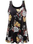 ROSYLINE Women’s Tank Tops with Built in Shelf Bra Casual Flowy Swing Tank for Women Pleated Long Sleeveless Black Floral L