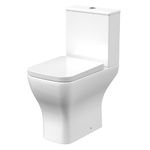 Balterley Close Coupled Rimless Toilet with Cistern & Soft Close Seat, Bathroom Toilet Cistern with Comfort Height Square Rimless Pan & Dual Flush, WC Toilets - 385mm x 610mm x 854mm (White)