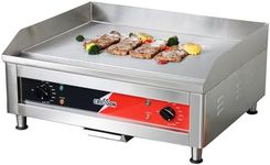 CROSSON 24"*16" Commercial Electric Countertop Griddle,Flat Top Heavy Duty Griddles with Non-Stick 2/5" Thick Iron Cooking Plate for Restaurant use-120V/3500W,Spatula Bonuses