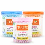 TULIPS Cotton Ear Buds/Swabs Pack of 3 (Multicolor) made of White PAPER Stick (100/200 Tips) in a Jar