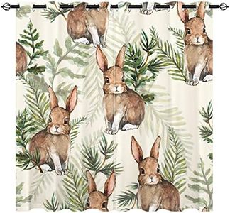 YUANZU Rabbit Curtains - Kids Leaf Watercolor Woodland Bunny Print Pattern Eyelet Blackout Thermal Insulated & Room Darkening Window Drapes for Baby Boys Girls Bedroom 2 Panels W117cm x D137cm