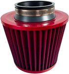 76mm Cold Air Intake Filter, 3” Universal Breather Filter, Automotive Cold Air Filter with Adjustable Clamp, Car Valve Cover Oil Breather Turbo Vent Cleaner Accessory, Fits Car Motorcycle (Red)